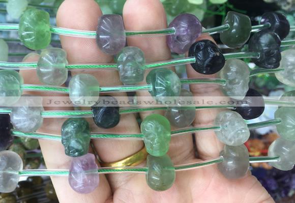 FGBS95 15 inches 12mm carved skull fluorite beads wholesale