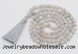 GMN1003 Hand-knotted 8mm, 10mm matte white crazy agate 108 beads mala necklaces with tassel