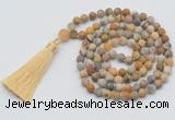 GMN1004 Hand-knotted 8mm, 10mm matte yellow crazy agate 108 beads mala necklaces with tassel