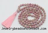 GMN1007 Hand-knotted 8mm, 10mm matte pink fossil jasper 108 beads mala necklaces with tassel