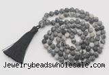 GMN1010 Hand-knotted 8mm, 10mm matte black water jasper 108 beads mala necklaces with tassel