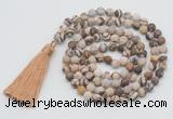 GMN1011 Hand-knotted 8mm, 10mm matte zebra jasper 108 beads mala necklaces with tassel