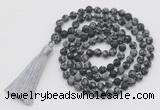 GMN1014 Hand-knotted 8mm, 10mm matte snowflake obsidian 108 beads mala necklaces with tassel