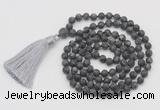 GMN1015 Hand-knotted 8mm, 10mm matte black labradorite 108 beads mala necklaces with tassel