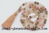 GMN1022 Hand-knotted 8mm, 10mm matte volcano cherry quartz 108 beads mala necklaces with tassel