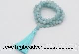 GMN1025 Hand-knotted 8mm, 10mm matte amazonite 108 beads mala necklaces with tassel