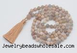 GMN1029 Hand-knotted 8mm, 10mm matte sunstone 108 beads mala necklaces with tassel