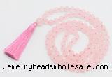 GMN1037 Hand-knotted 8mm, 10mm matte rose quartz 108 beads mala necklace with tassel