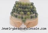 GMN1124 Hand-knotted 8mm, 10mm Canadian jade 108 beads mala necklaces with charm