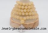 GMN1126 Hand-knotted 8mm, 10mm honey jade 108 beads mala necklaces with charm