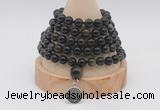 GMN1134 Hand-knotted 8mm, 10mm golden obsidian 108 beads mala necklaces with charm