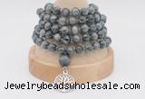 GMN1140 Hand-knotted 8mm, 10mm eagle eye jasper 108 beads mala necklaces with charm