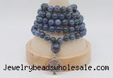 GMN1144 Hand-knotted 8mm, 10mm dumortierite 108 beads mala necklaces with charm