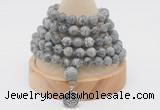 GMN1155 Hand-knotted 8mm, 10mm grey picture jasper 108 beads mala necklaces with charm