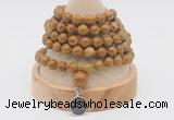 GMN1157 Hand-knotted 8mm, 10mm wooden jasper 108 beads mala necklaces with charm