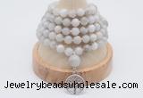 GMN1183 Hand-knotted 8mm, 10mm white crazy agate 108 beads mala necklaces with charm