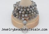 GMN1186 Hand-knotted 8mm, 10mm silver needle agate 108 beads mala necklaces with charm