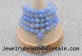 GMN1190 Hand-knotted 8mm, 10mm blue banded agate 108 beads mala necklaces with charm