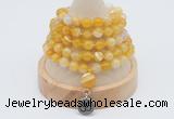 GMN1195 Hand-knotted 8mm, 10mm yellow banded agate 108 beads mala necklaces with charm