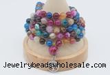 GMN1199 Hand-knotted 8mm, 10mm colorfull banded agate 108 beads mala necklaces with charm