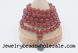 GMN1202 Hand-knotted 8mm, 10mm red agate 108 beads mala necklaces with charm