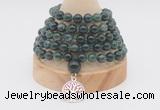 GMN1205 Hand-knotted 8mm, 10mm moss agate 108 beads mala necklaces with charm