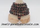 GMN1222 Hand-knotted 8mm, 10mm red tiger eye 108 beads mala necklaces with charm