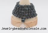 GMN1224 Hand-knotted 8mm, 10mm blue tiger eye 108 beads mala necklaces with charm