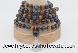 GMN1225 Hand-knotted 8mm, 10mm colorfull tiger eye 108 beads mala necklaces with charm