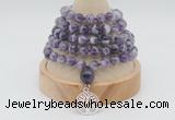 GMN1237 Hand-knotted 8mm, 10mm dogtooth amethyst 108 beads mala necklaces with charm