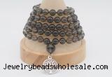 GMN1239 Hand-knotted 8mm, 10mm smoky quartz 108 beads mala necklaces with charm