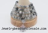 GMN1240 Hand-knotted 8mm, 10mm black rutilated quartz 108 beads mala necklaces with charm