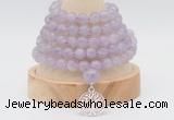 GMN1256 Hand-knotted 8mm, 10mm lavender amethyst 108 beads mala necklaces with charm