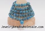 GMN1259 Hand-knotted 8mm, 10mm apatite 108 beads mala necklaces with charm