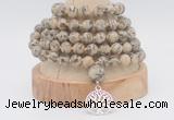 GMN1264 Hand-knotted 8mm, 10mm feldspar 108 beads mala necklaces with charm