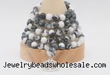 GMN1266 Hand-knotted 8mm, 10mm black & white jasper 108 beads mala necklaces with charm