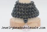 GMN1268 Hand-knotted 8mm, 10mm black obsidian 108 beads mala necklaces with charm