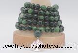 GMN1276 Hand-knotted 8mm, 10mm ruby zoisite 108 beads mala necklaces with charm