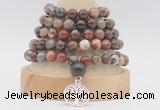 GMN1281 Hand-knotted 8mm, 10mm brecciated jasper 108 beads mala necklace with charm