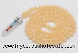 GMN1432 Hand-knotted 8mm, 10mm honey jade 108 beads mala necklace with pendant