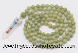 GMN1434 Hand-knotted 8mm, 10mm China jade 108 beads mala necklace with pendant