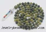 GMN1435 Hand-knotted 8mm, 10mm Canadian jade 108 beads mala necklace with pendant