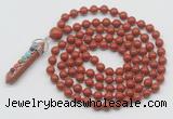 GMN1441 Hand-knotted 8mm, 10mm red jasper 108 beads mala necklace with pendant