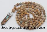 GMN1443 Hand-knotted 8mm, 10mm picture jasper 108 beads mala necklace with pendant