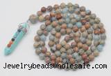 GMN1449 Hand-knotted 8mm, 10mm serpentine jasper 108 beads mala necklace with pendant