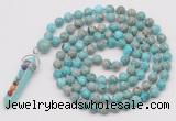 GMN1450 Hand-knotted 8mm, 10mm sea sediment jasper 108 beads mala necklace with pendant