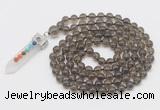 GMN1456 Hand-knotted 8mm, 10mm smoky quartz 108 beads mala necklace with pendant