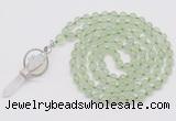 GMN1461 Hand-knotted 8mm, 10mm prehnite 108 beads mala necklace with pendant