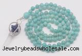 GMN1464 Hand-knotted 8mm, 10mm amazonite 108 beads mala necklace with pendant