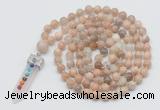 GMN1465 Hand-knotted 8mm, 10mm sunstone 108 beads mala necklace with pendant